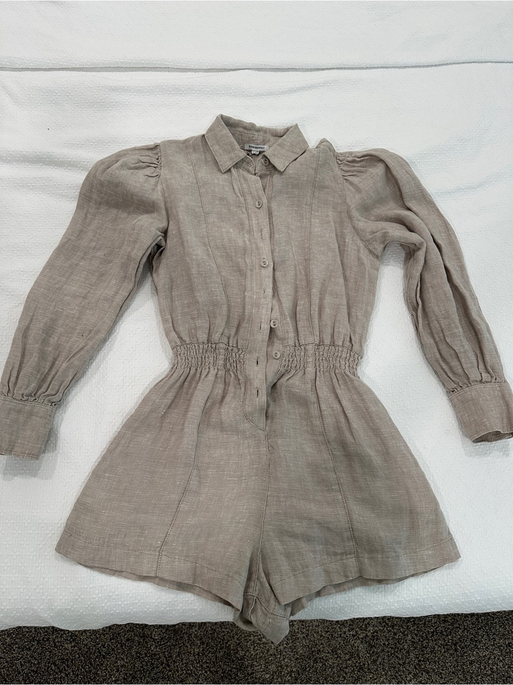 WeWoreWhat Beige Linen Button-Up Romper